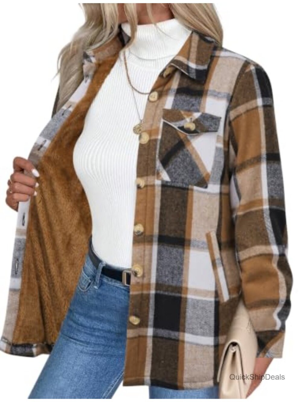 Zeagoo Flannel Jacket for Women Sherpa Fleece Lined Winter Plaid Coats